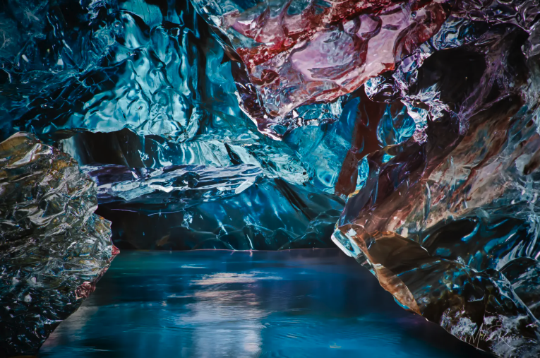 Landscape phone lightbox preview with blue ice cave photograph