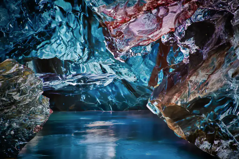 Landscape phone lightbox preview with blue ice cave photograph